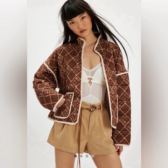 Free People Brown and Cream Chloe Jacket - Picture 2 of 4